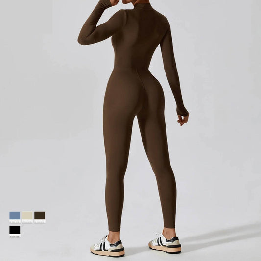 Fashion Zipper Long Sleeve Fitness Overalls Women Sportswear Quick-dry Gym Yoga Jumpsuit Black Sport Set Women One Piece Outfit