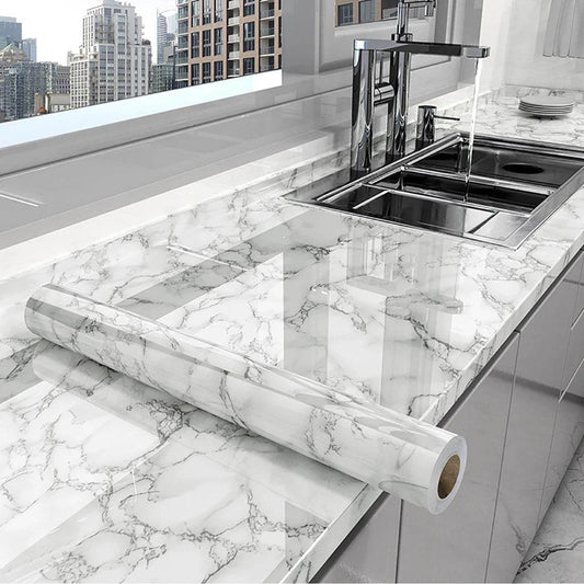 1M Marble Pattern Self Adhesive Bathroom Tile Floor Waterproof PVC Cabinet Wallpaper Oil Proof Kitchen Furniture Wall Stickers