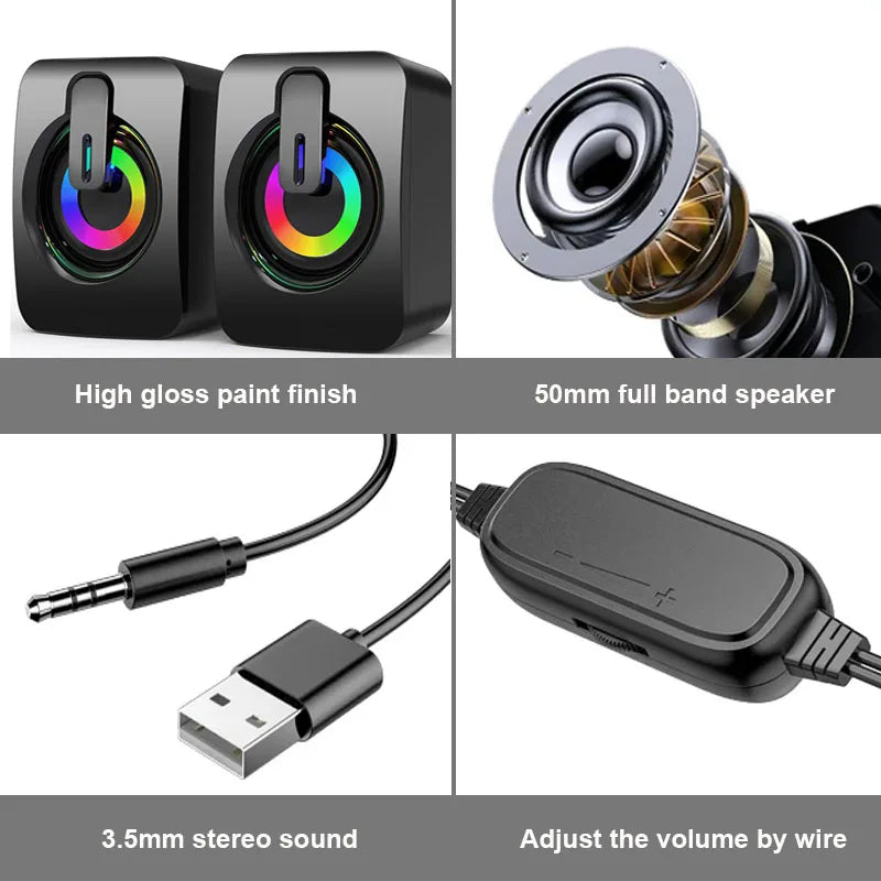 Haut-parleurs d'ordinateur Boîtier sonore PC HIFI Stéréo Microphone Filaire USB Caixa De Som avec Lumière LED pour Ordinateur de Bureau