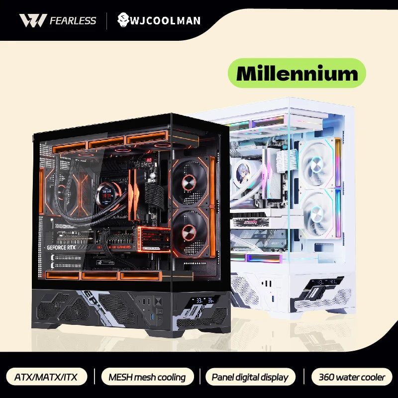 WJCOOLMAN Millennium ATX PC case screen/digital display supports 360 water cooled sea view room Customize screen computer case