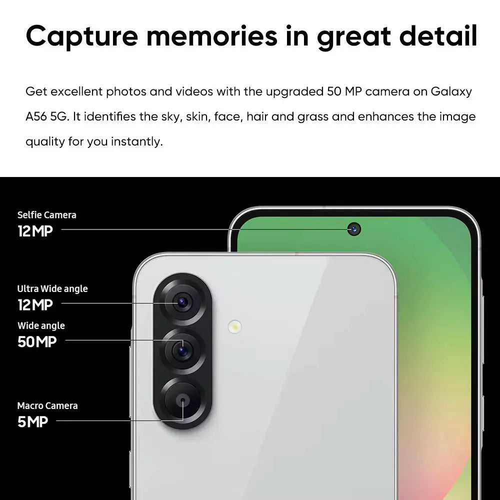 100% Original New Samsung Galaxy A56 5G Smartphone Exynos 1580 6.7" Super AMOLED 120Hz Display 50MP Camera 5000mAh 45W Charge