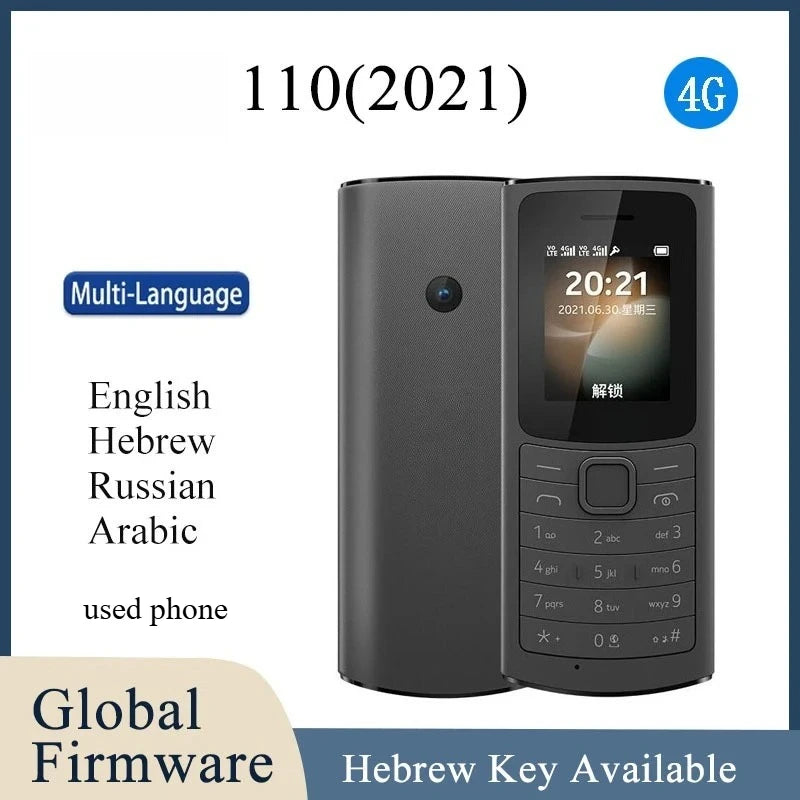 Finland Made Unlocked 110 (2021) 4G Version mobile phone with Hebrew Key 1.8 "Dual SIM 120x1601020 mAh Battery Used Phone