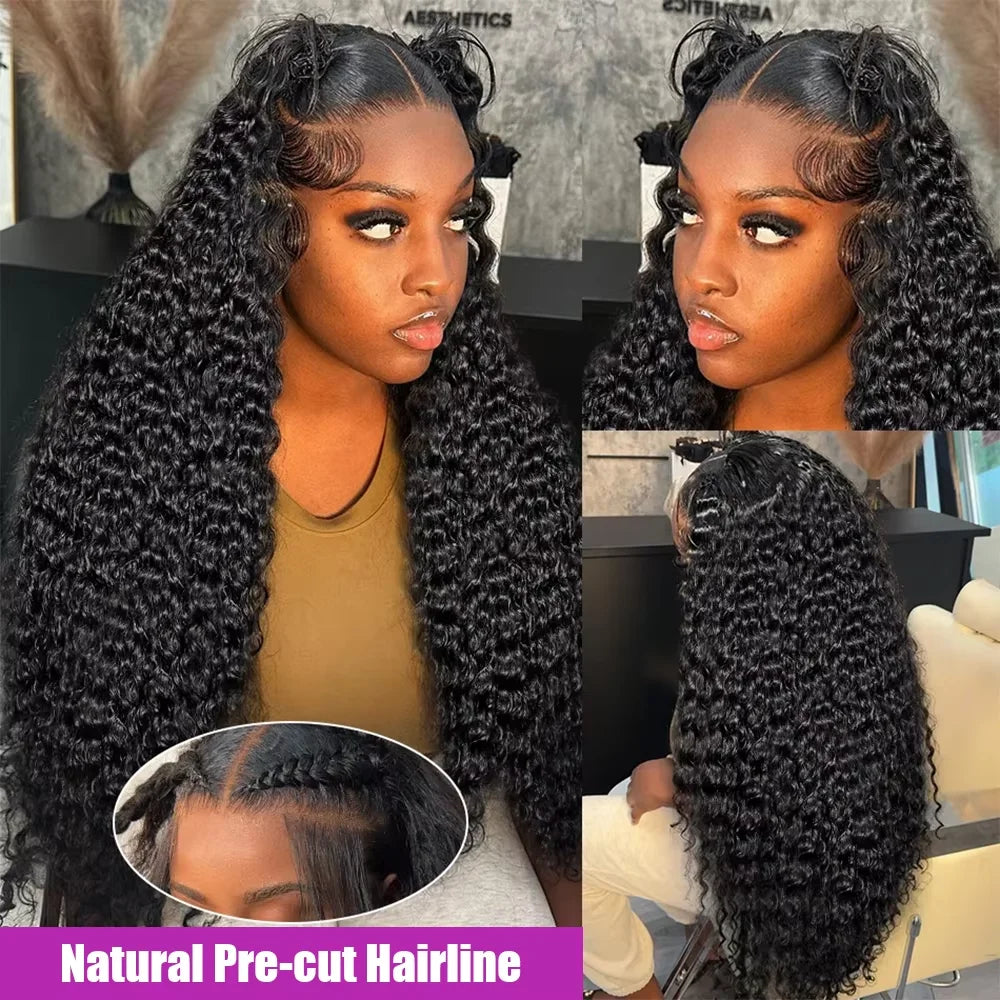 Deep Wave Wigs Human Hair 13x4 HD Transparent Lace 13x6 Full Frontal Wigs Natural color Curly Wigs For Women 220% Density