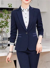 Yitimuceng Blue 2 Piece Sets Office Wear Women 2024 New Fashion Turn Down Collar Slim Single Button Blazers Chic Pant Suits