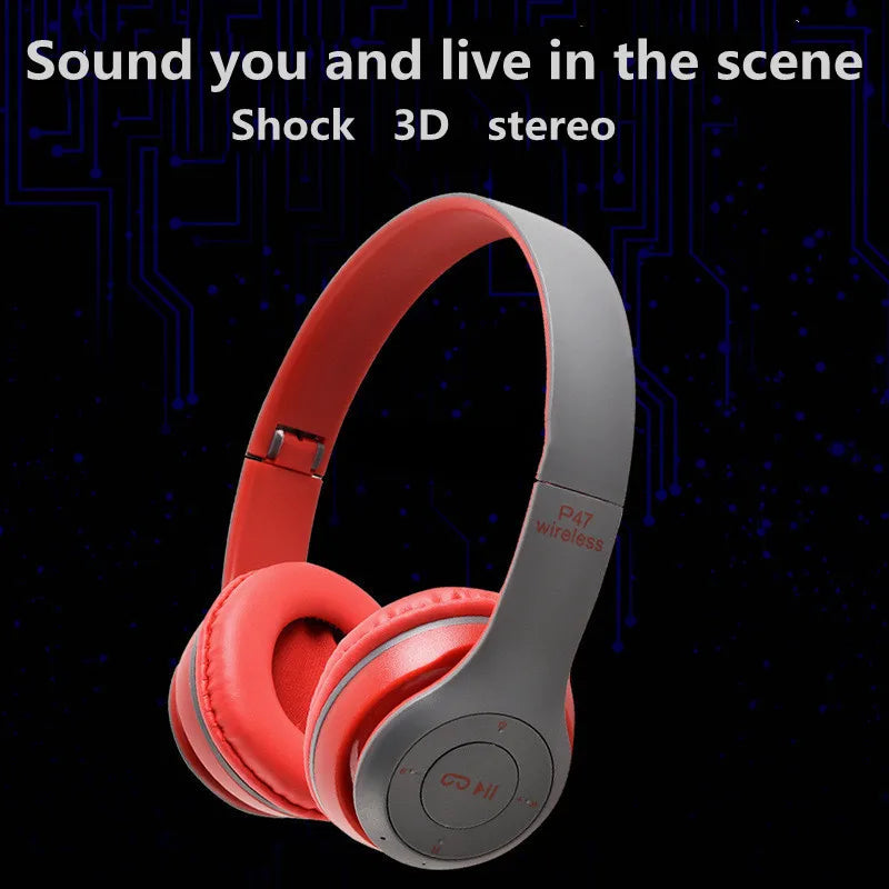 P47 Bluetooth 5.0 Wireless Headphone Foldable HIFI Stereo Bass Earphone Kid Helmet Gift With Mic USB Adaptor For iPhone Game