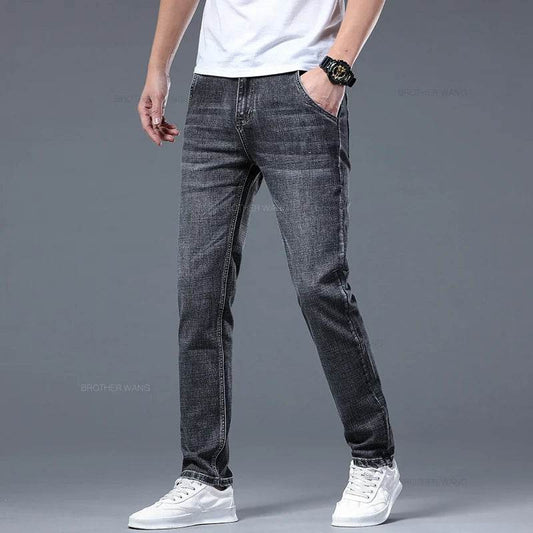 Classic Summer Men's Thin Stretch Fit Jeans Business Casual Slim Fit Denim Pants Soft Fabric High Quality Straight Leg Trousers