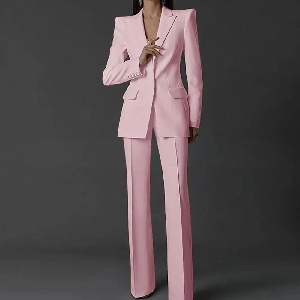 Allingentle Women Pants Suits Long Sleeve Regular Fit Single Button 2 Piece Set for Party - Top Women's Fashion Suit Customized