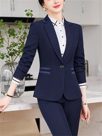 Yitimuceng Blue 2 Piece Sets Office Wear Women 2024 New Fashion Turn Down Collar Slim Single Button Blazers Chic Pant Suits