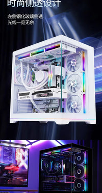 PLUS Rainbow Version White, Panoramic Version Sea View Room Computer Case (360 Water Cooling/ATX Main Board /ARGB Light Bar