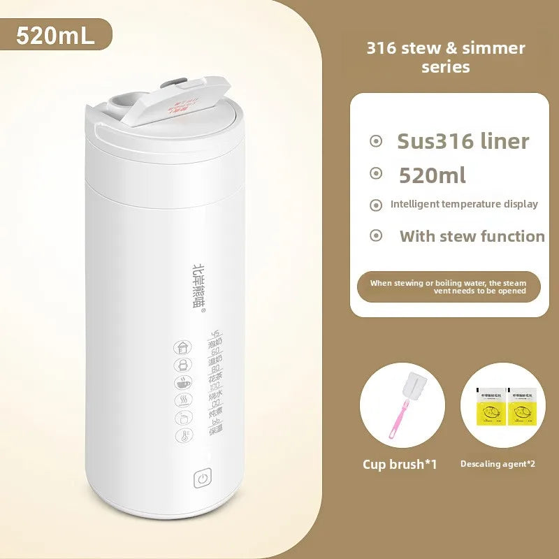 2026 New Boiling Cup 304/316 Stainless Steel Small Portable Boiling Water Stewing Health Cup Electric Heating Cup