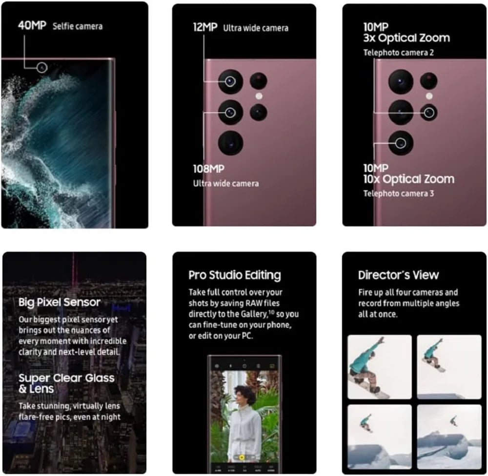 Samsung Galaxy S22 Ultra 5G Refurbished Smartphone S908U1 8K Camera 6.8inch  Screen 128G Original Unlocked Phone S22U US Version