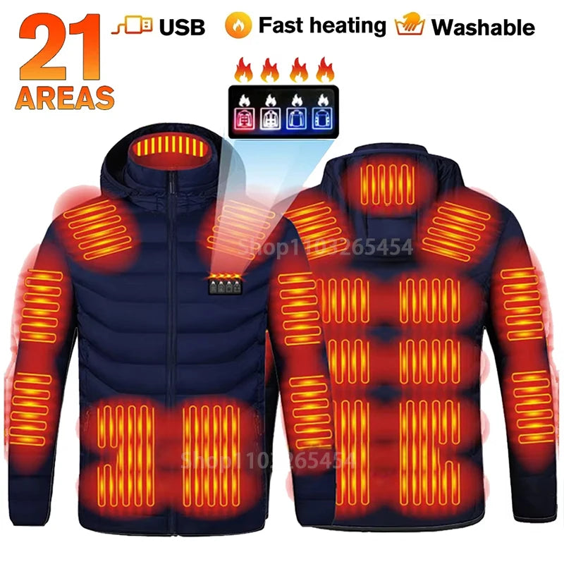 31 Areas Smart Switch USB Electric Heated Jacket Men Women Heated Jacket Waterproof Polyester Thermal Jacket Long Johns Winter