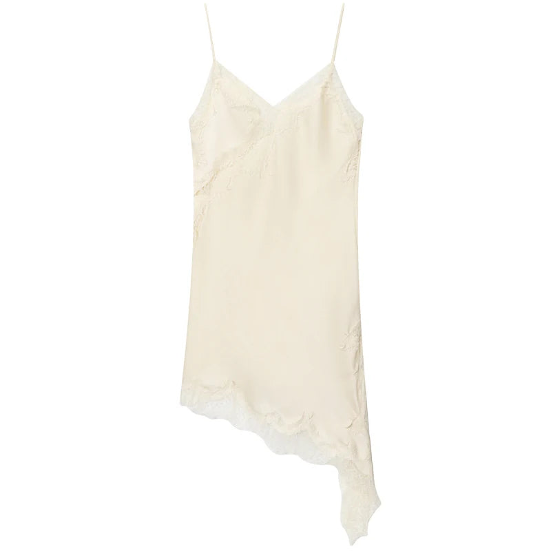 HXAO Womens Dresses Lace Asymmetric Slip Dress Summer 2025 Sexy Evening Dresses Ladies Mini Brown Sleeveless Backless Vestidos