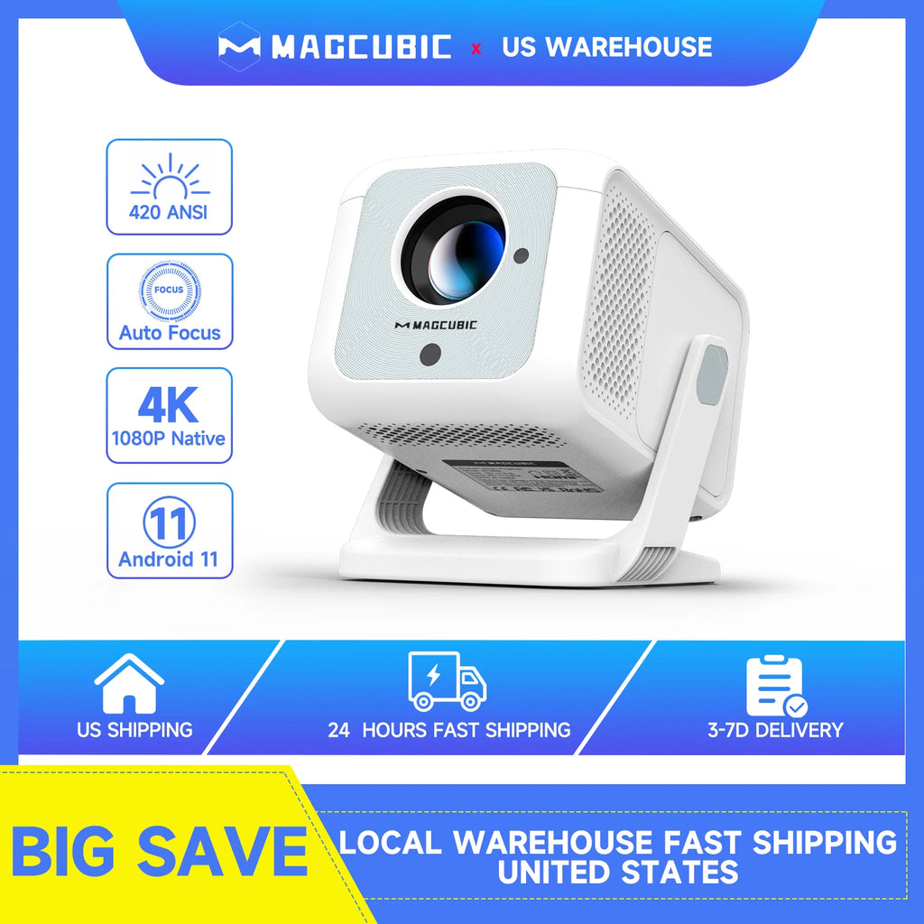 Magcubic Auto Focus 4K HD 1920*1080P 420ANSI Portable Projector Android 11 BT5.4 Built-in 5W HiFi Speaker For Home Theater HY310