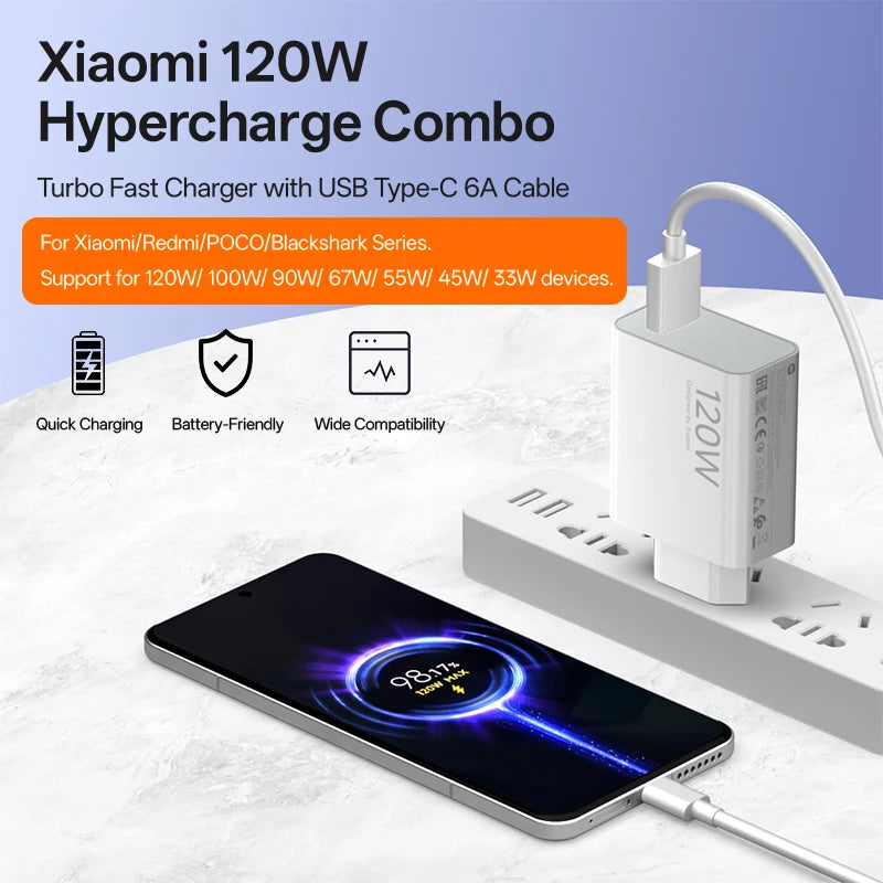 Original Xiaomi Charger 120W 100W Fast Charge Phone Charger USB C Cable for Xiaomi 17 15 14 13 12 14T 13T 12S Pro Lite Redmi