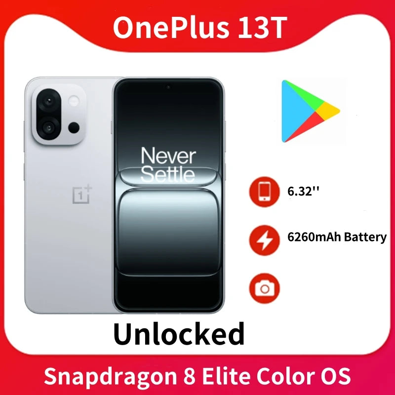 OnePlus 13T Unlocked 5G Smart Phone 6.32'' 120Hz OLED Screen 6260mAh 80W Super Charge Snapdragon 8 Elite 50MP Main Camera NFC