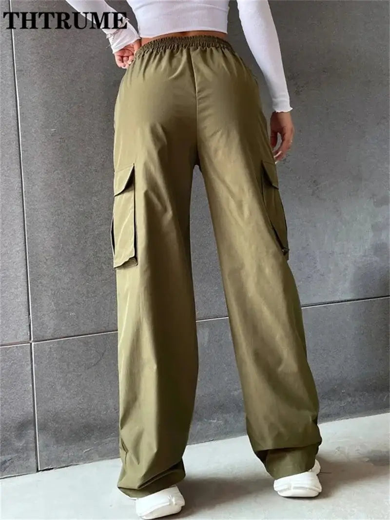 Vintage Streetwear Cargo Pants Fashion Women Solid Oversized Pocket High Waist Baggy Pant Casual Hip Hop Straight New