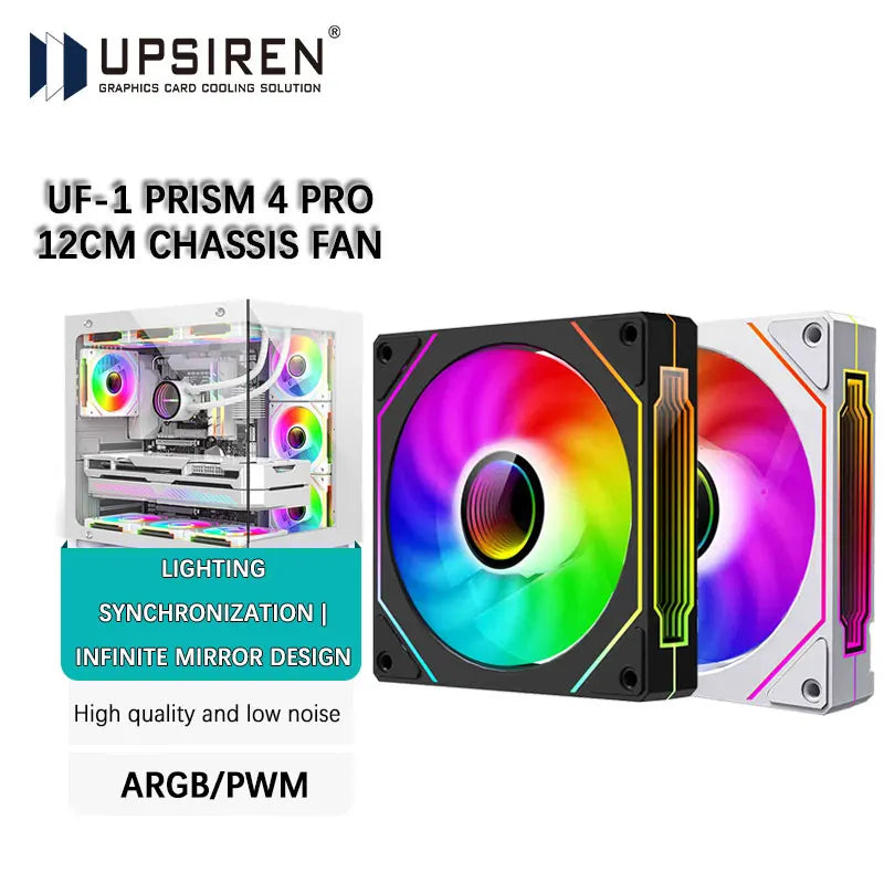 UPSIREN UF-1 PRISM 4 PRO Computer Chassis Fan 12cm ARGB 4 Pin PWM Quiet Cooling Fan 12V Large Air Volume 45CFM/600-1500RPM