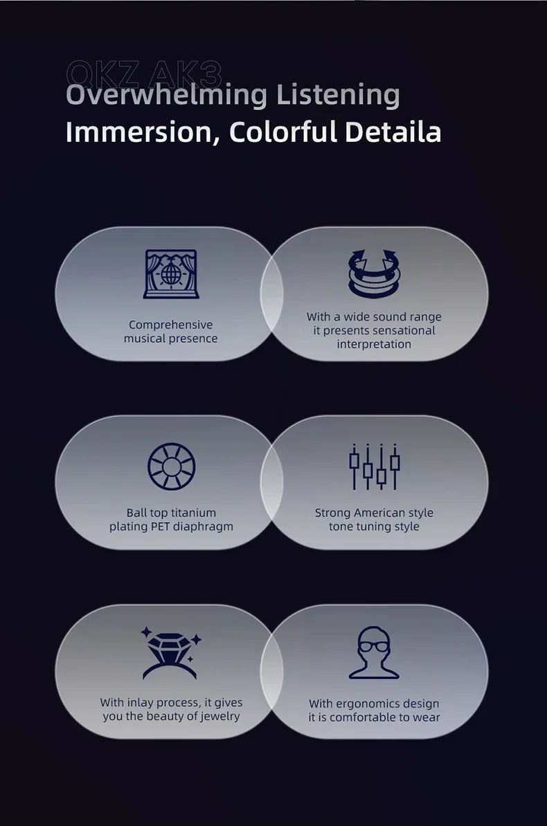 QKZ AK3 FiLe Wired Earphone with Microphone HiFi Music Monitor Bass Headphones Noise Cancelling Headset For Sport Gaming Earbuds