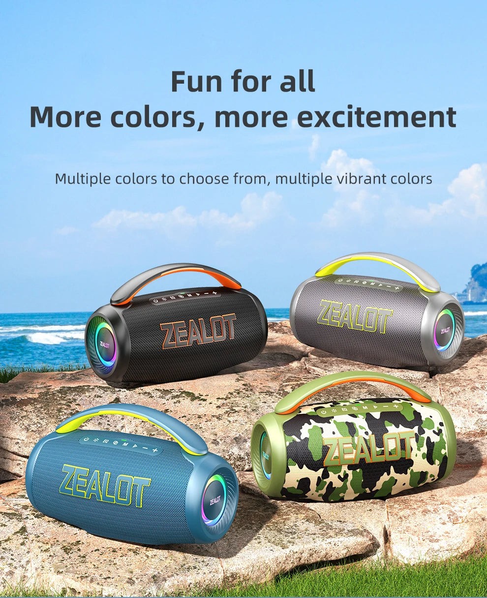 Zealot-P12 Speaker 60W Portable Bluetooth Speaker with IPX6 Waterproof, Comfortable handle,Controllable lighting,TF,USB