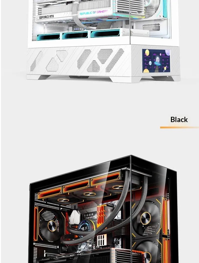 WJCOOLMAN Qianxi ATX computer case with 360 water cooling, ATX motherboard, digital display screen, scenic room