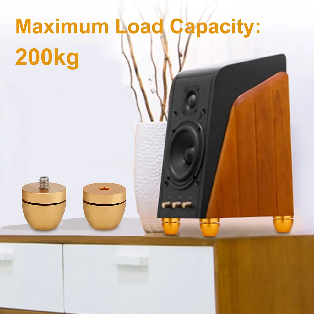 HiFi 4Pcs Amplifier Feet Aluminum Alloy Stainless Steel Ball with M8 Screw Shock Absorber Pad Feet Stands for Speakers 33*30MM