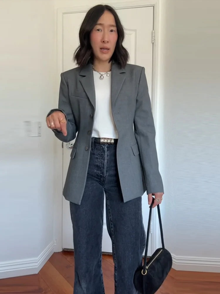 Women's Jacket New Outerwear V-Neck Three-Button Blazer Woman Tailored Formal Outerwears Waist Cincher Suit Woman Clothes Wear