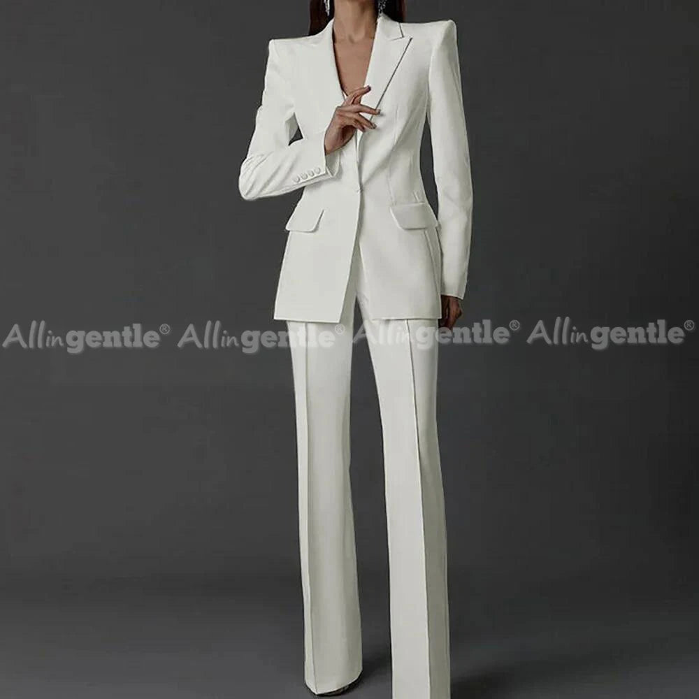 Allingentle Women Pants Suits Long Sleeve Regular Fit Single Button 2 Piece Set for Party - Top Women's Fashion Suit Customized