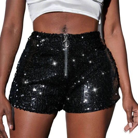 Womens Glitter Sequin Shorts Fashion Zipper Nightclub Pole Dancing Performance Party Short Pants Clubwear Sexy Sparkly Shorts