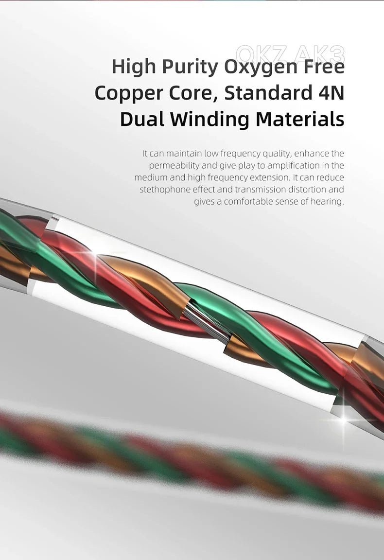 QKZ AK3 FiLe Wired Earphone with Microphone HiFi Music Monitor Bass Headphones Noise Cancelling Headset For Sport Gaming Earbuds