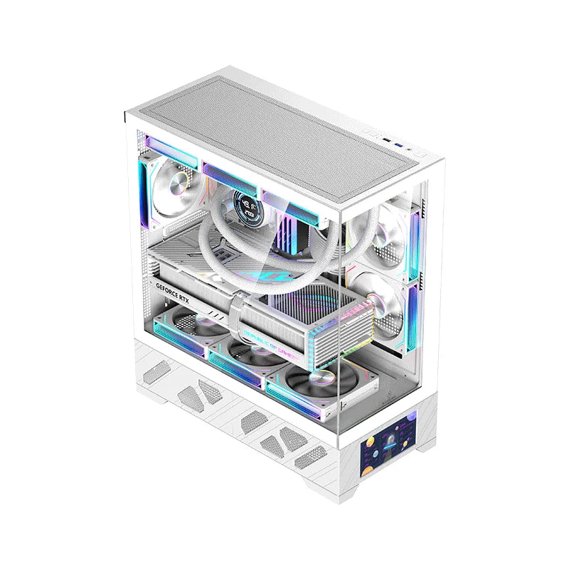 WJCOOLMAN Qianxi ATX computer case with 360 water cooling, ATX motherboard, digital display screen, scenic room