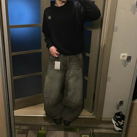 Streetwear New Harajuku Solid Color Washed Baggy Jeans Men Y2K Fashion Retro Punk Casual Joker Gothic High Waist Wide Leg Pants