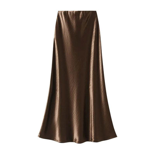 Autumn Women Fashion Skirts Temperament Pleated Flowing Satin Tight Midi Skirt Party Chic Elegant Women Mermaid Skirt
