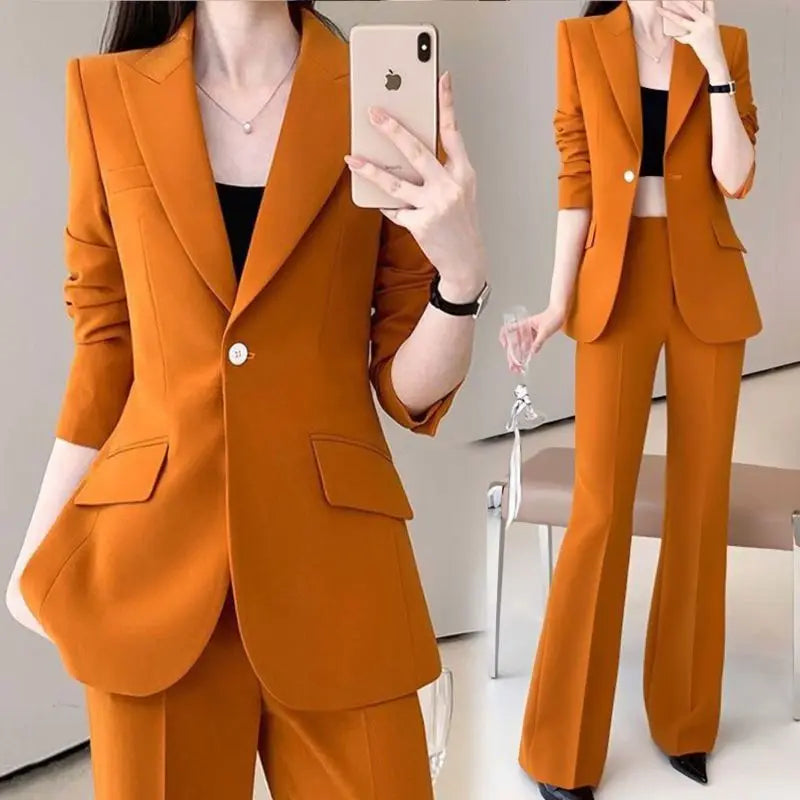 Women's 2025 Autumn New Fashion Professional Suit Jacket Pants Two Piece Korean Elegant Casual Blazer Coat Trousers Matching Set