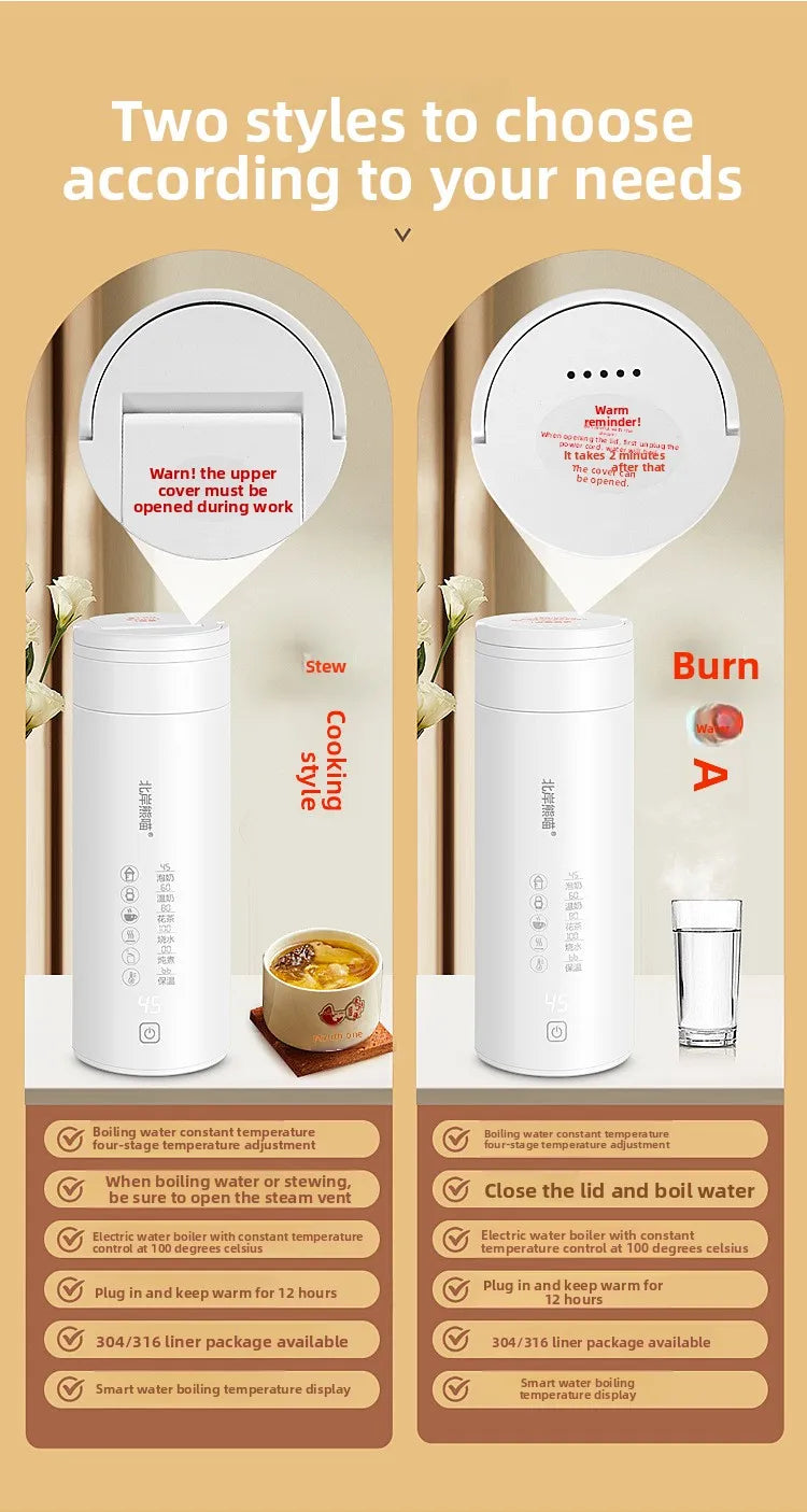 2026 New Boiling Cup 304/316 Stainless Steel Small Portable Boiling Water Stewing Health Cup Electric Heating Cup