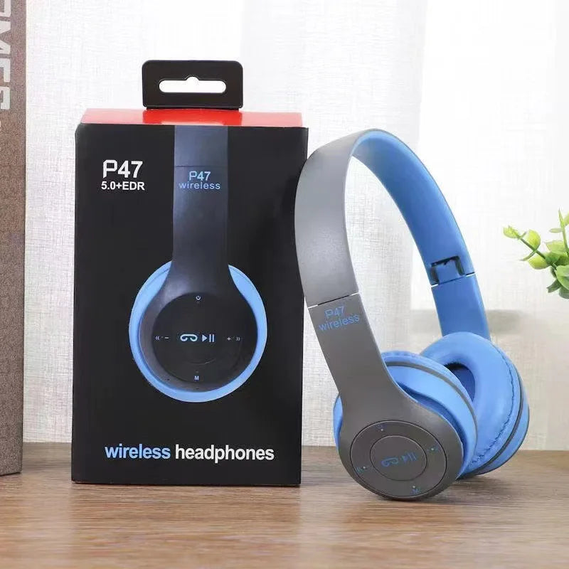 P47 Bluetooth 5.0 Wireless Headphone Foldable HIFI Stereo Bass Earphone Kid Helmet Gift With Mic USB Adaptor For iPhone Game