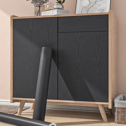 55cm Wide Black Wood Grain Home Decor Furniture Waterproof Wall Sticker Self Adhesive PVC Wallpaper Kitchen Cabinet Door Sticker