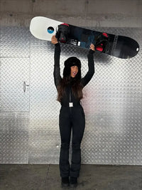 Fashion Women Slim Black Stand Collar Skiwear Chic Full Sleeve Waist Cinching High Waist Jumpsuits 2026 Lady Classic Bodysuit