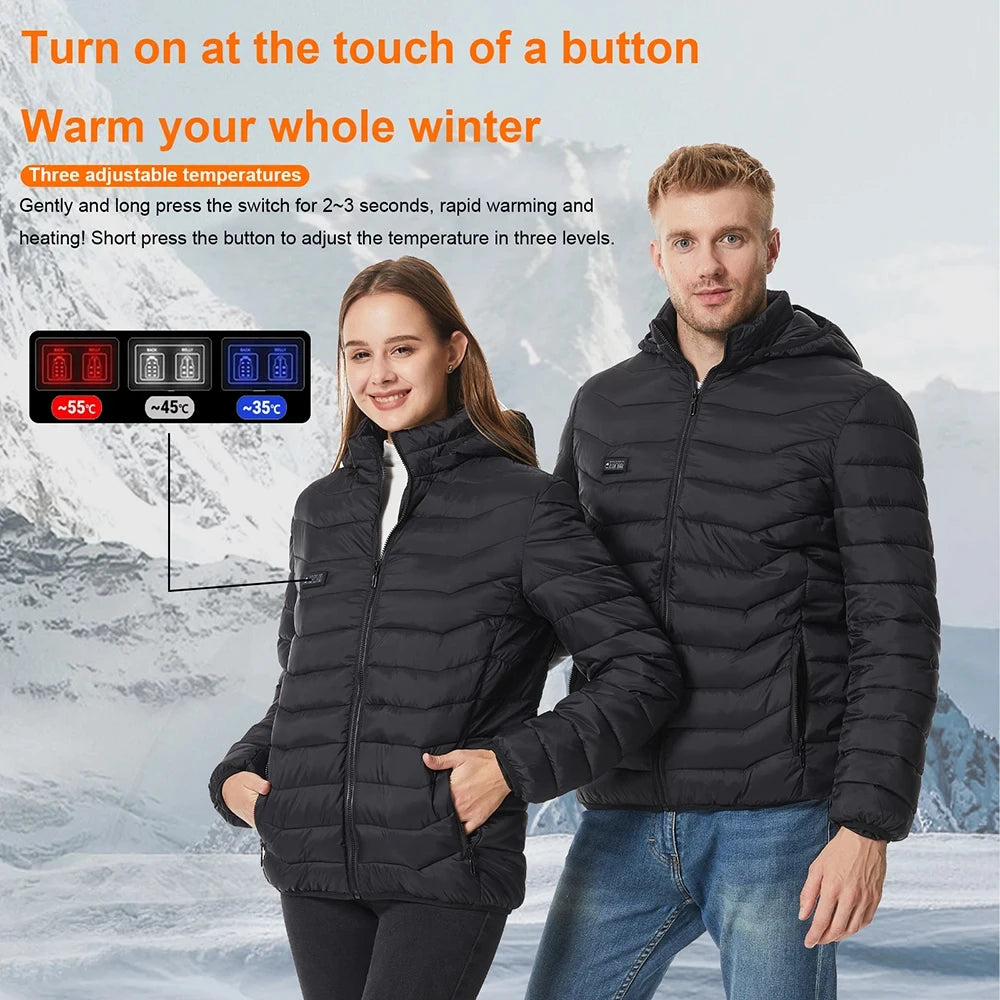 31 Areas Smart Switch USB Electric Heated Jacket Men Women Heated Jacket Waterproof Polyester Thermal Jacket Long Johns Winter