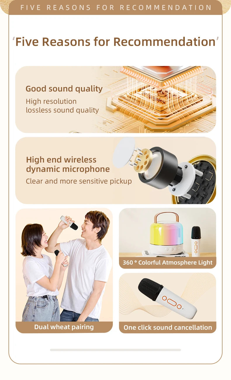 speakers microphone 5.3 bluetooth wireless Speakers with Mic Adjustable LED Lights Karaoke Machine  Wireless Karaoke Speaker