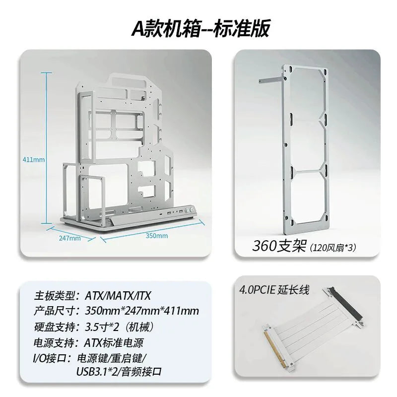 Aluminum Alloy ATX Open Frame Computer Case,Portable Water-Cooled ITX/MATX Chassis for DIY Gaming and Assembly