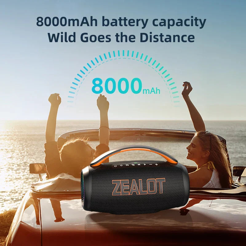 Zealot-P12 Speaker 60W Portable Bluetooth Speaker with IPX6 Waterproof, Comfortable handle,Controllable lighting,TF,USB