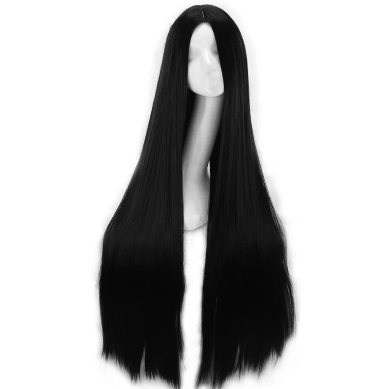 70cm Women's High-Temperature Synthetic Wig Black Long Straight Cosplay Wig Full Head Cover Mid-Parted Hair Wig Women Daily Wear