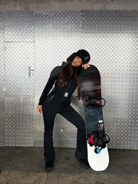 Fashion Women Slim Black Stand Collar Skiwear Chic Full Sleeve Waist Cinching High Waist Jumpsuits 2026 Lady Classic Bodysuit