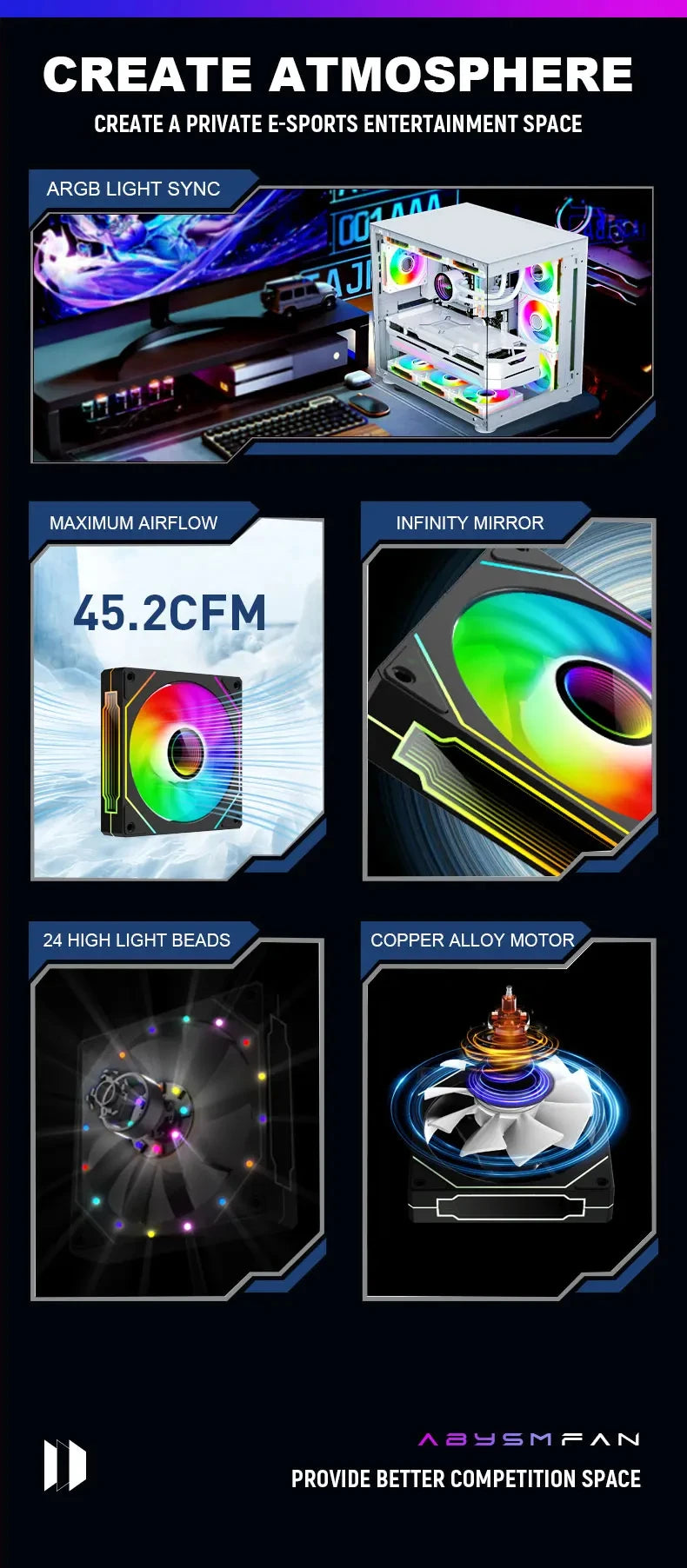 UPSIREN UF-1 PRISM 4 PRO Computer Chassis Fan 12cm ARGB 4 Pin PWM Quiet Cooling Fan 12V Large Air Volume 45CFM/600-1500RPM