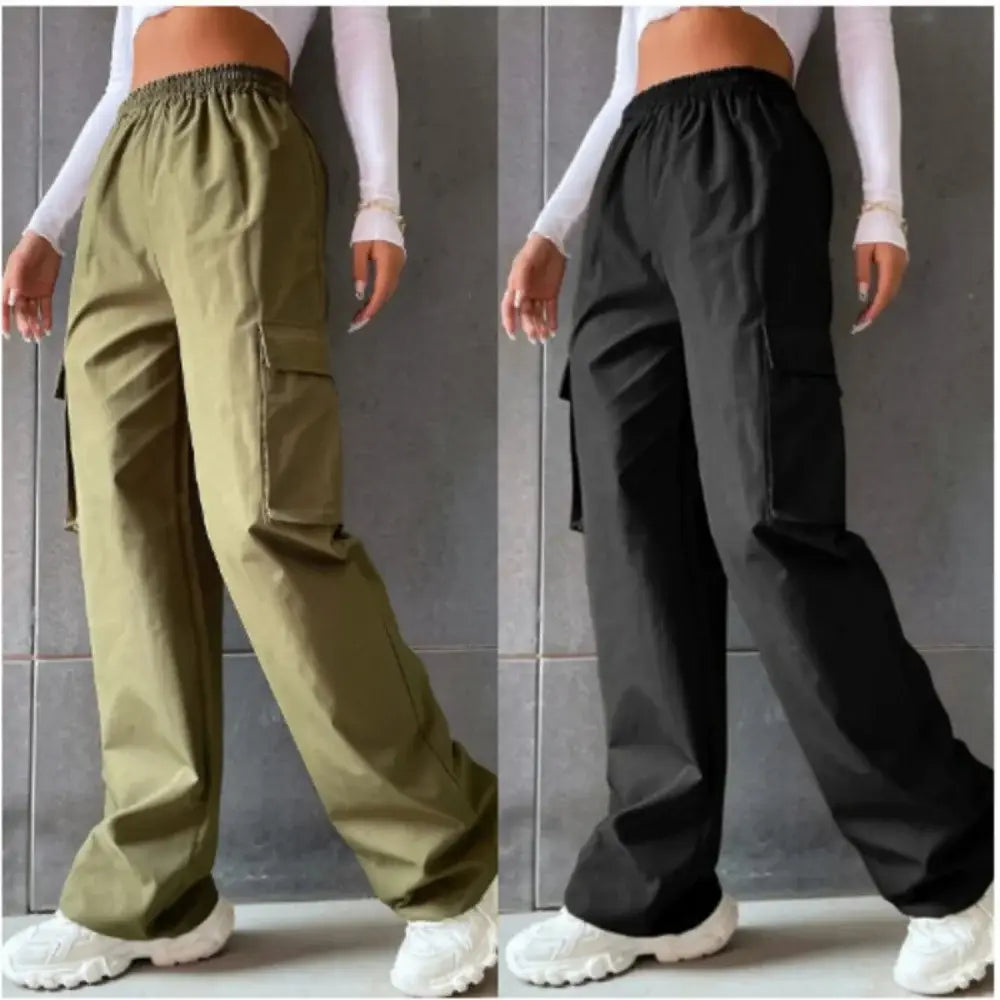 Vintage Streetwear Cargo Pants Fashion Women Solid Oversized Pocket High Waist Baggy Pant Casual Hip Hop Straight New