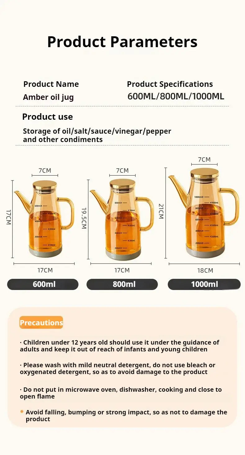 GIANXI Kitchen And Home Cooking Oil Bottle Large Capacity Amber Oil Bottle Set Thickened Food Grade Leakproof Seasoning