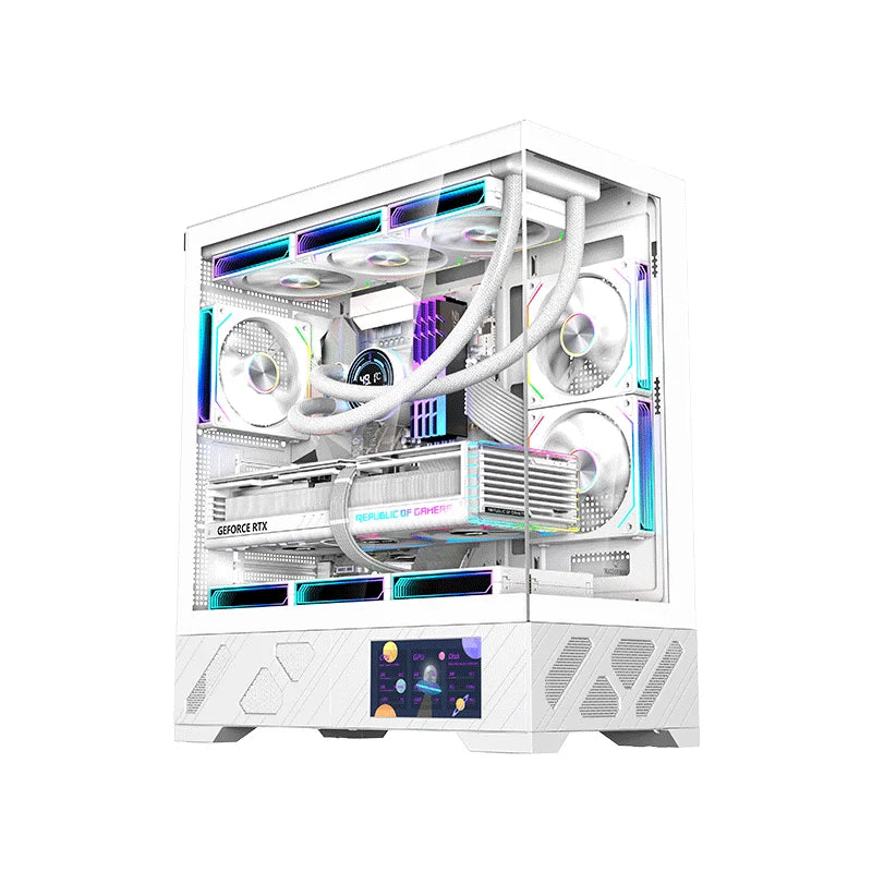 WJCOOLMAN Qianxi ATX computer case with 360 water cooling, ATX motherboard, digital display screen, scenic room
