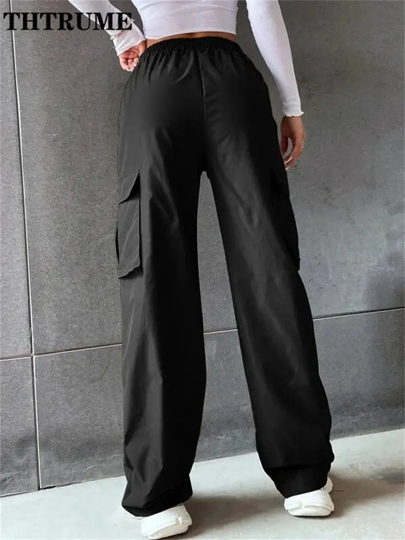 Vintage Streetwear Cargo Pants Fashion Women Solid Oversized Pocket High Waist Baggy Pant Casual Hip Hop Straight New