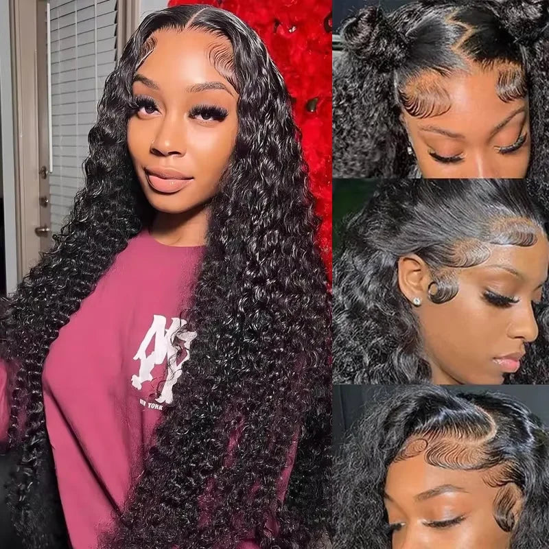 Deep Wave Wigs Human Hair 13x4 HD Transparent Lace 13x6 Full Frontal Wigs Natural color Curly Wigs For Women 220% Density